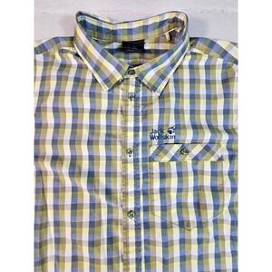 Jack Wolfskin Mens UV Shield Plaid Short Sleeve Button Down Shirt Blue Green M